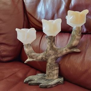 3 Tier Pillar Flower Stone Marble Candle Holder
